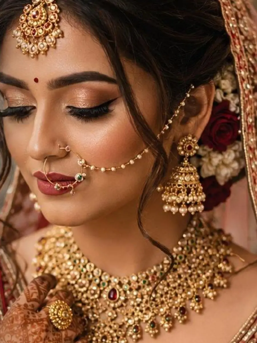 Manasvi bridal makeup with traditional jewellery
