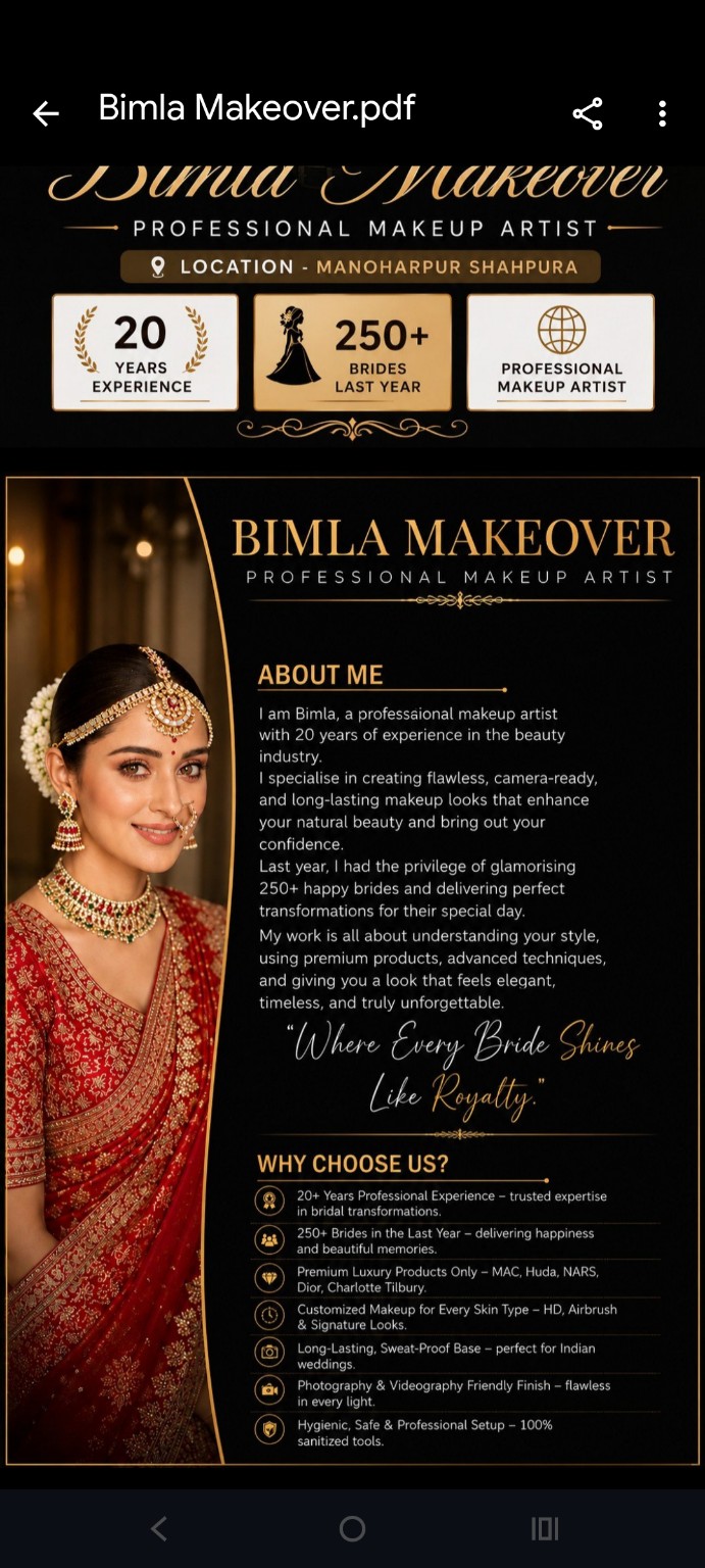 Bimla professional makeup artist introduction, experience and expertise