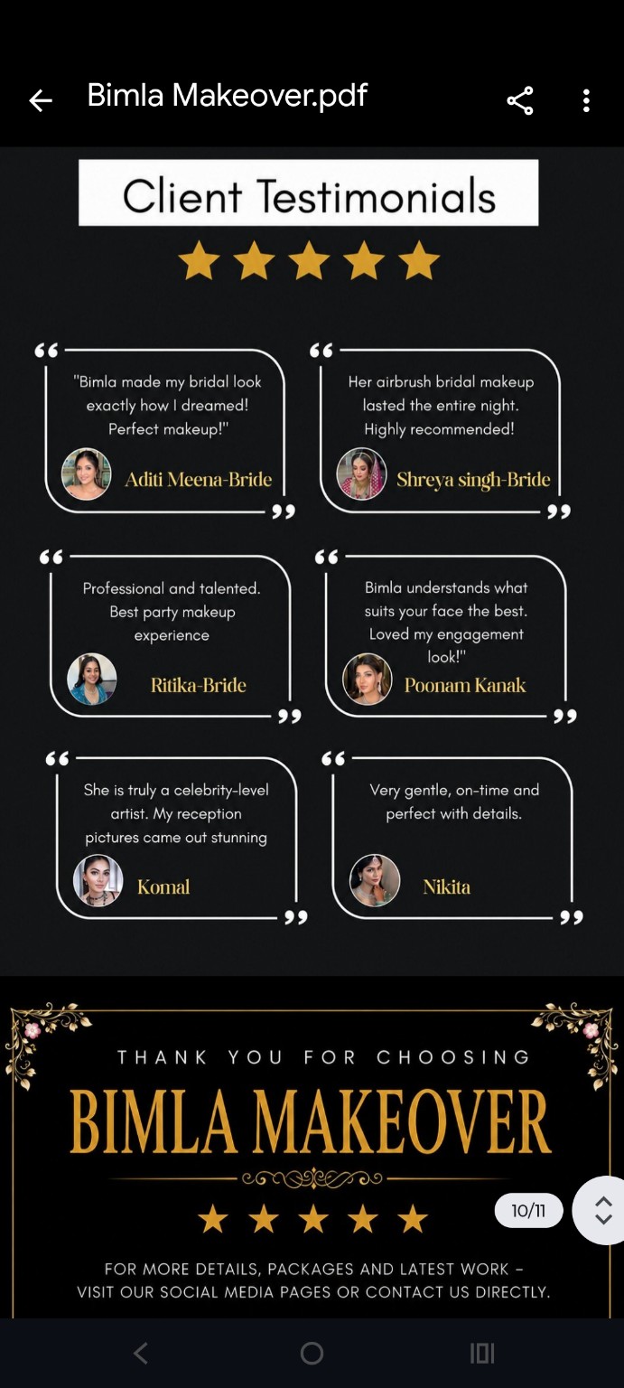 Client testimonials for Bimla Makeover and Manasvi Beauty Saloon